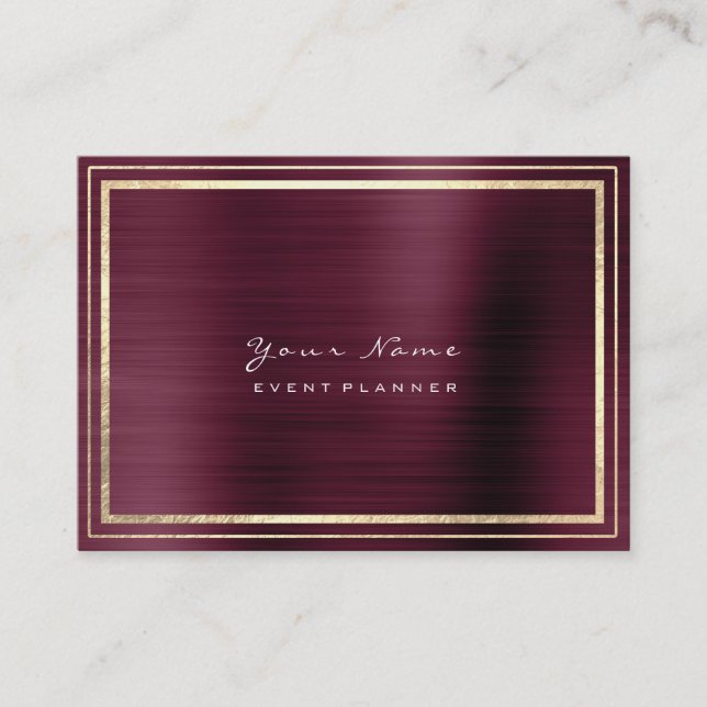 Stripes Framed Minimal Metallic Burgundy Maroon Business Card (Front)