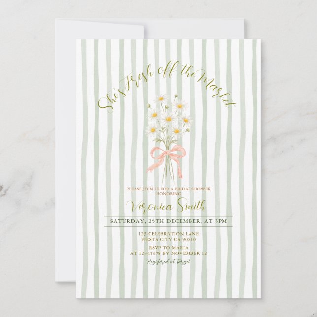 Stripes Fresh Off The Market Summer Bridal Shower Invitation (Front)