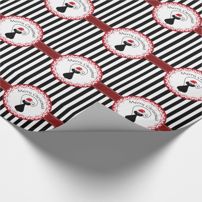 Stripes funny whimsical Santa cat Christmas Wrapping Paper (Corner)