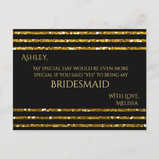 Stripes Glitter - Will You Be My Bridesmaid? Invitation Postcard