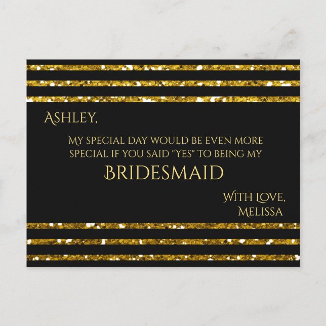Stripes Glitter - Will You Be My Bridesmaid? Invitation Postcard (Front)