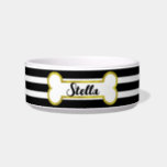 Stripes & Gold Bone Customized Pet Bowl | Black<br><div class="desc">Bone Appetite! This pet bowl features black and white stripes and in the center a metallic gold bone border. Customize with your dog's name and font of your choosing. This beautiful ceramic bowl comes in two sizes and has many different trendy colored stripes to choose from in my store. The...</div>