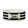 Stripes & Gold Bone Customized Pet Bowl | Black