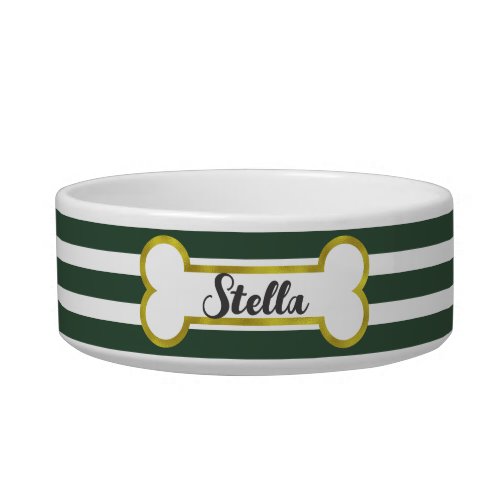 Stripes  Gold Bone Customized Pet Bowl  Green