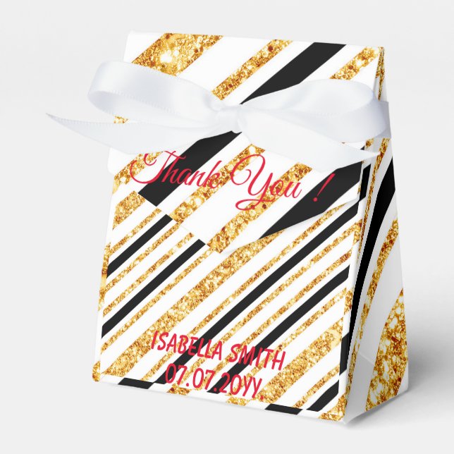 Stripes Gold Glitter Black Boho Popular Collection Favor Boxes (Front Side)