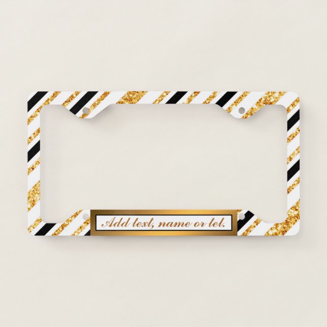 Stripes Gold Glitter Black Boho Popular Collection License Plate Frame (Front)