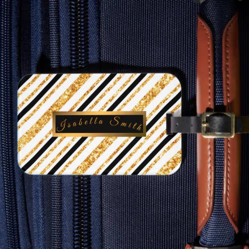 Stripes Gold Glitter Black Boho Popular Collection Luggage Tag