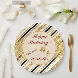Stripes Gold Glitter Black Boho Popular Collection Paper Plates