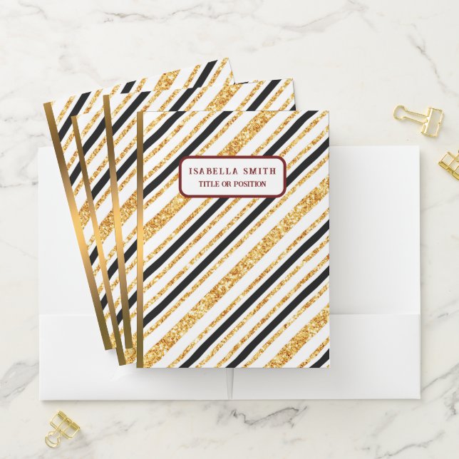 Stripes Gold Glitter Black Boho Popular Collection Pocket Folder (In Situ)