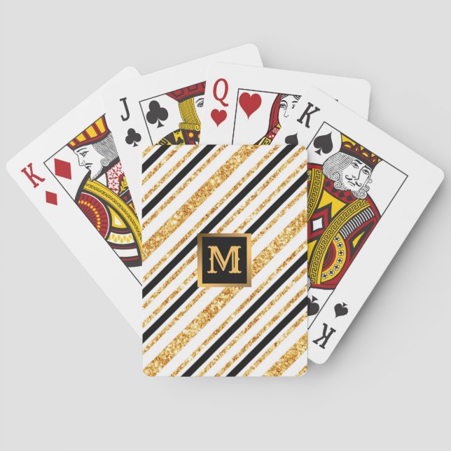 Stripes Gold Glitter Black Boho Popular Collection Poker Cards (Back)