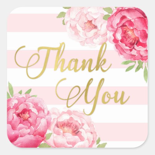 Stripes Gold Pink Floral Thank You Favor Tags