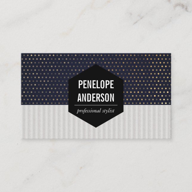 Stripes | Gold Speck Dots Business Card (Front)