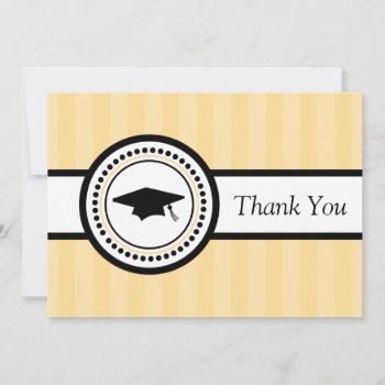 Stripes Graduation Cap Thank You Card (gold) by WindyCityStationery at Zazzle