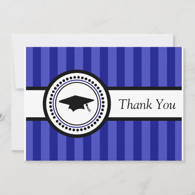 Stripes Graduation Cap Thank You Card (Navy Blue)