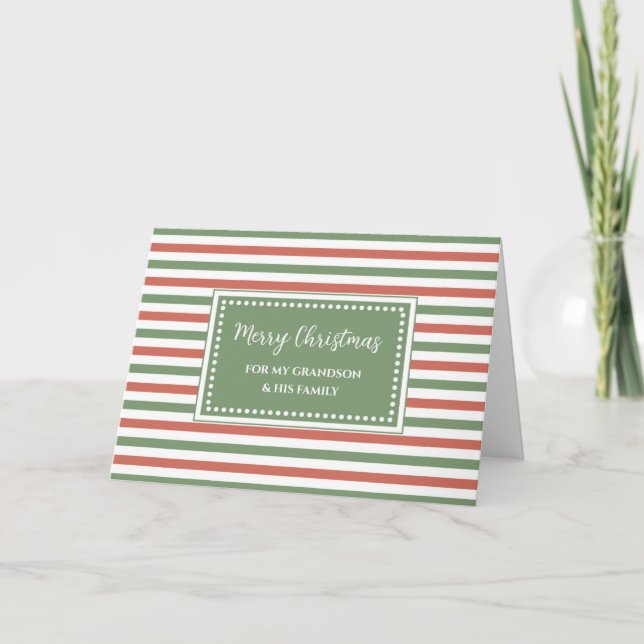 Stripes Grandson & Family Merry Christmas Card (Front)