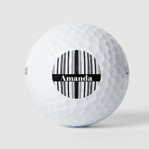 Stripes Gray Black White Personalize Golf Balls