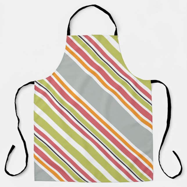 Stripes green gray orange pink apron (Front)
