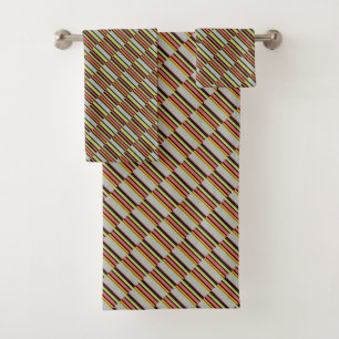 Stripes green gray orange pink bath towel set