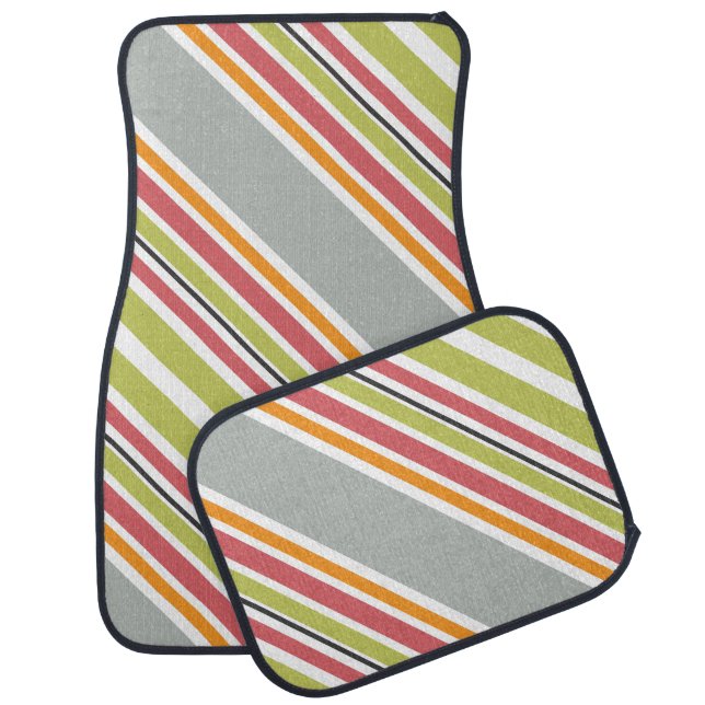 Stripes green gray orange pink car floor mat (Set)