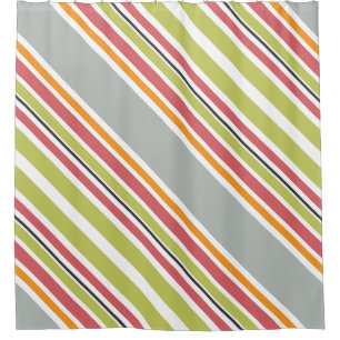 Stripes green gray orange pink shower curtain