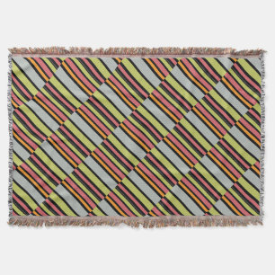 Stripes green gray orange pink throw blanket