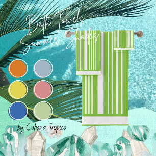 Stripes Green Lime & White Bath Towel Set