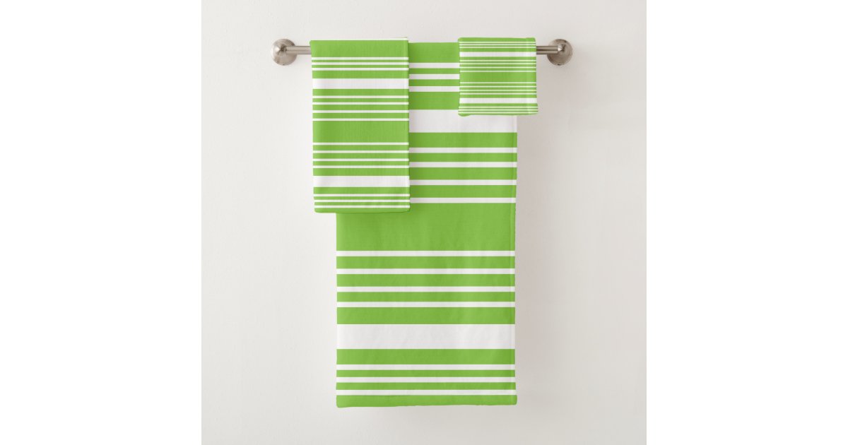 Stripes Green Lime & White Bath Towel Set Zazzle