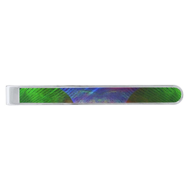 Stripes Green N Blue Feather Abstract Tie Bar (Front)