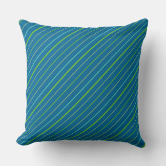Stripes: Green, Turquoise, Yellow on Dark Blue Throw Pillow