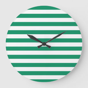Stripes Green & White Customizable Large Clock