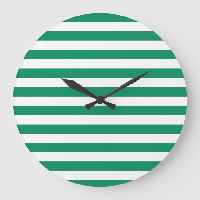 Stripes | Green & White | Customizable | Large Clock (Front)