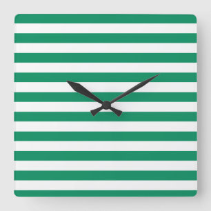 Stripes Green & White Customizable Square Wall Clock