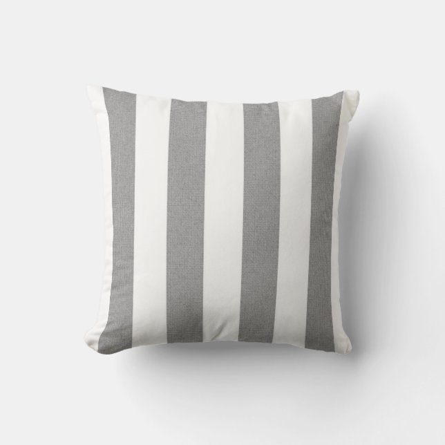Stripes Grey and White Throw Pillow (Front)
