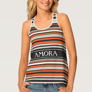 Stripes Grey Orange Minimal Pattern Tank Top
