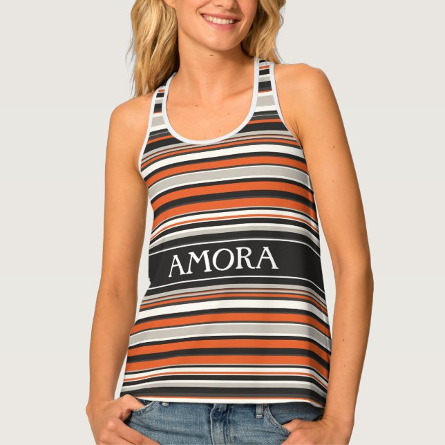 Stripes Grey Orange Minimal Pattern Tank Top (Front)
