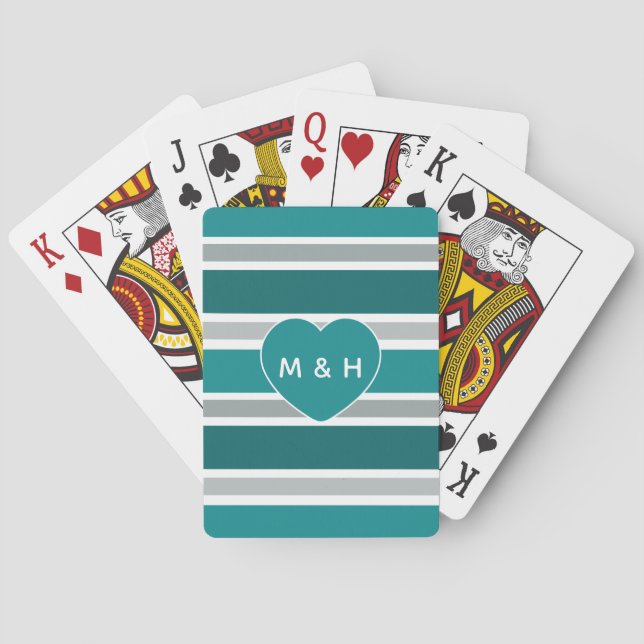 Stripes & Heart custom monogram playing cards (Back)