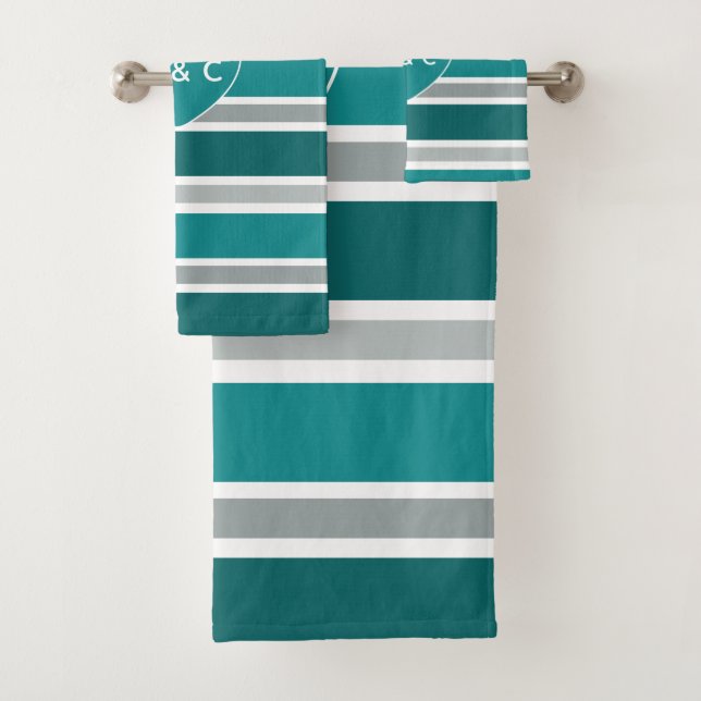Stripes & Heart custom monogram towel set (Insitu)