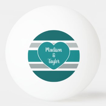 Stripes & Heart Custom Names & Date Ping Pong Ball by PizzaRiia at Zazzle