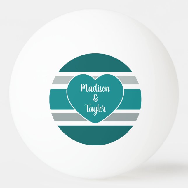 Stripes & Heart custom names & date ping pong ball (Front)