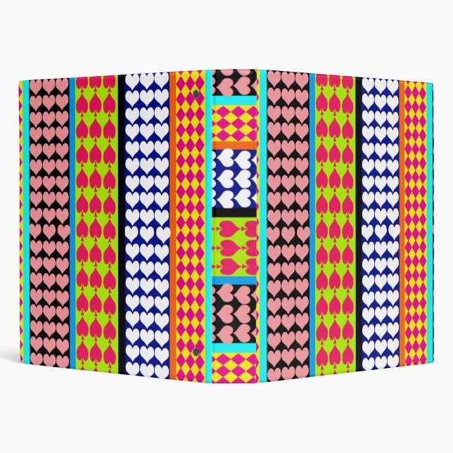 Stripes Hearts Diamonds Boho Mixed Design  3 Ring Binder (Background)