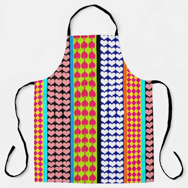 Stripes Hearts Diamonds Boho Mixed Design  Apron (Front)
