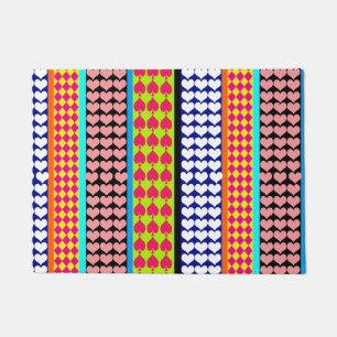 Stripes Hearts Diamonds Boho Mixed Design Doormat