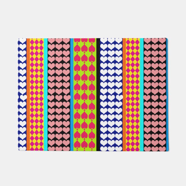 Stripes Hearts Diamonds Boho Mixed Design  Doormat (Front)
