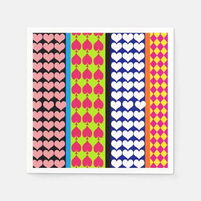 Stripes Hearts Diamonds Boho Mixed Design  Napkins (Front)