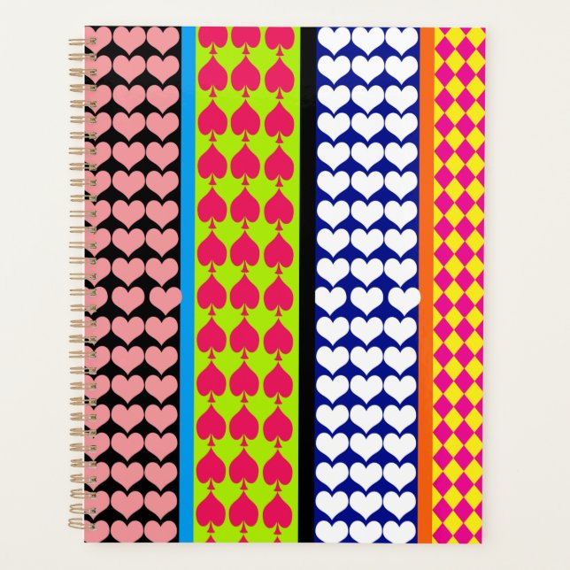Stripes Hearts Diamonds Boho Mixed Design  Planner (Front)