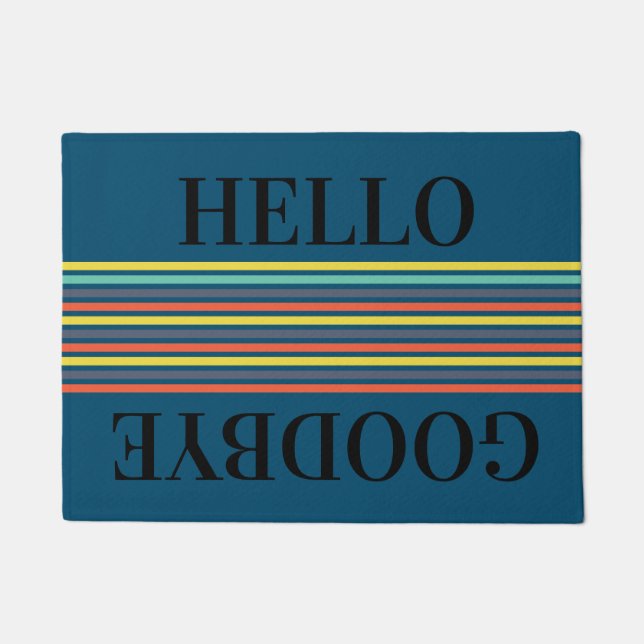 Stripes Hello Goodbye Customized Doormat (Front)