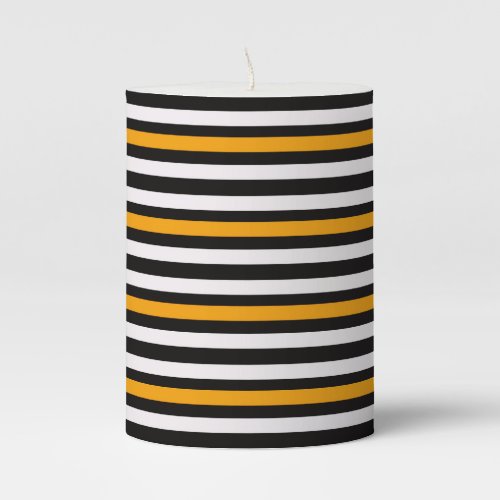Stripes Horizontal Orange Black White Pillar Candle