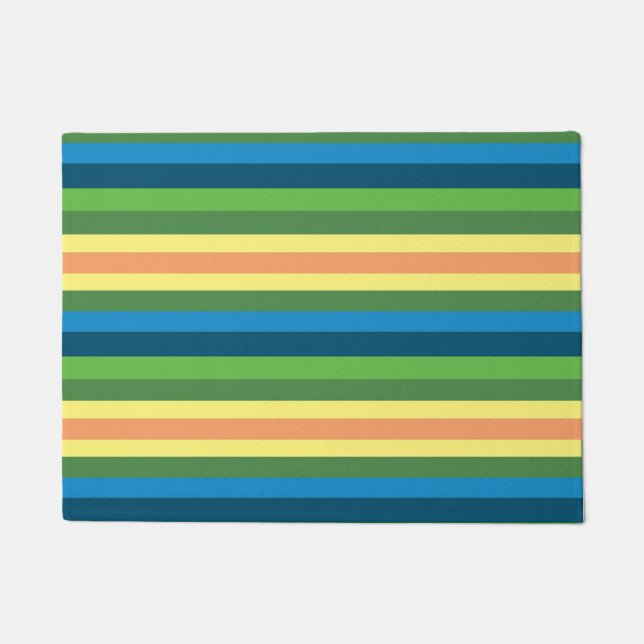 Stripes I, Blue,Green, Yellow Lines  Door Mat (Front)