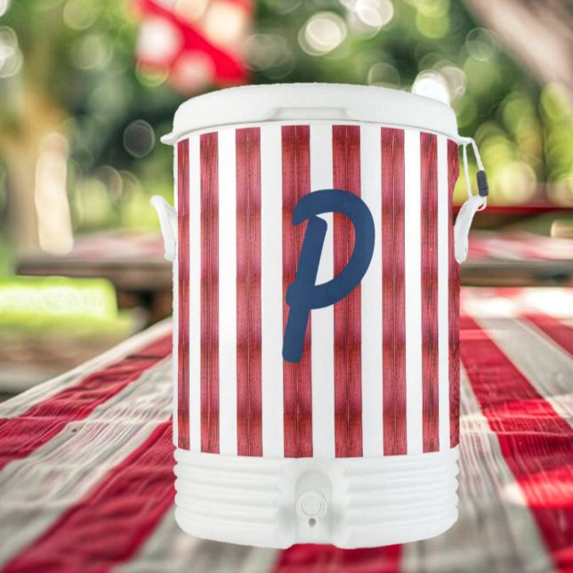 Stripes In Abstract   Beverage Cooler (Stripes In Abstract Igloo Beverage Cooler, is personalized with red, white, and blue, colors!)