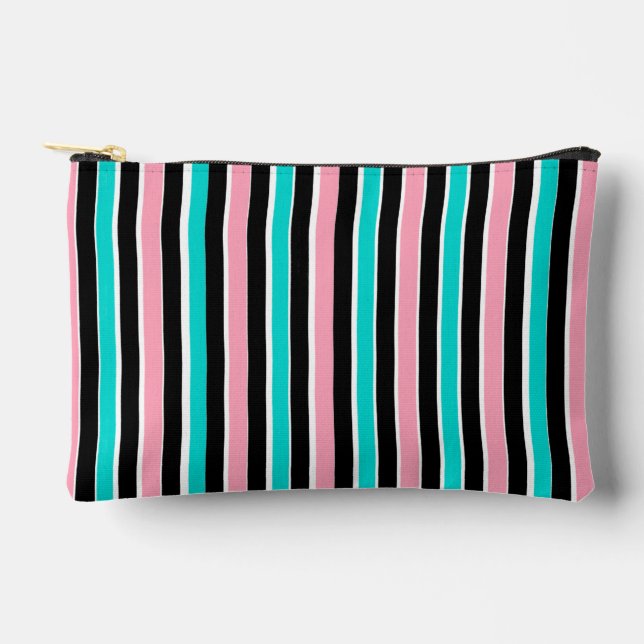 Stripes in Black Pink and Blue Accessory Pouch (Front)